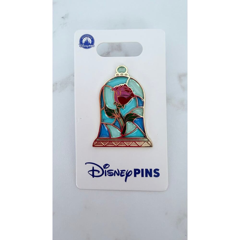 Disney Pin Beauty and the Beast Stained Glass Enchanted Rose Cloche OE New